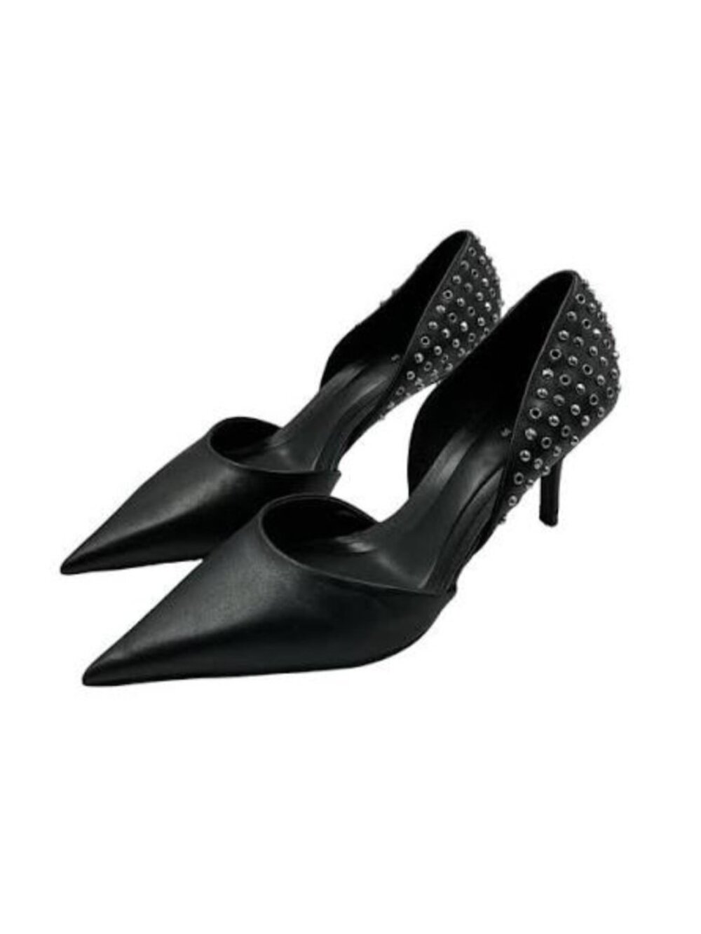 Zara Womens Pump Heels EU 40 US 9 Black Leather Studded Pointed Toe 1207/110 NWT